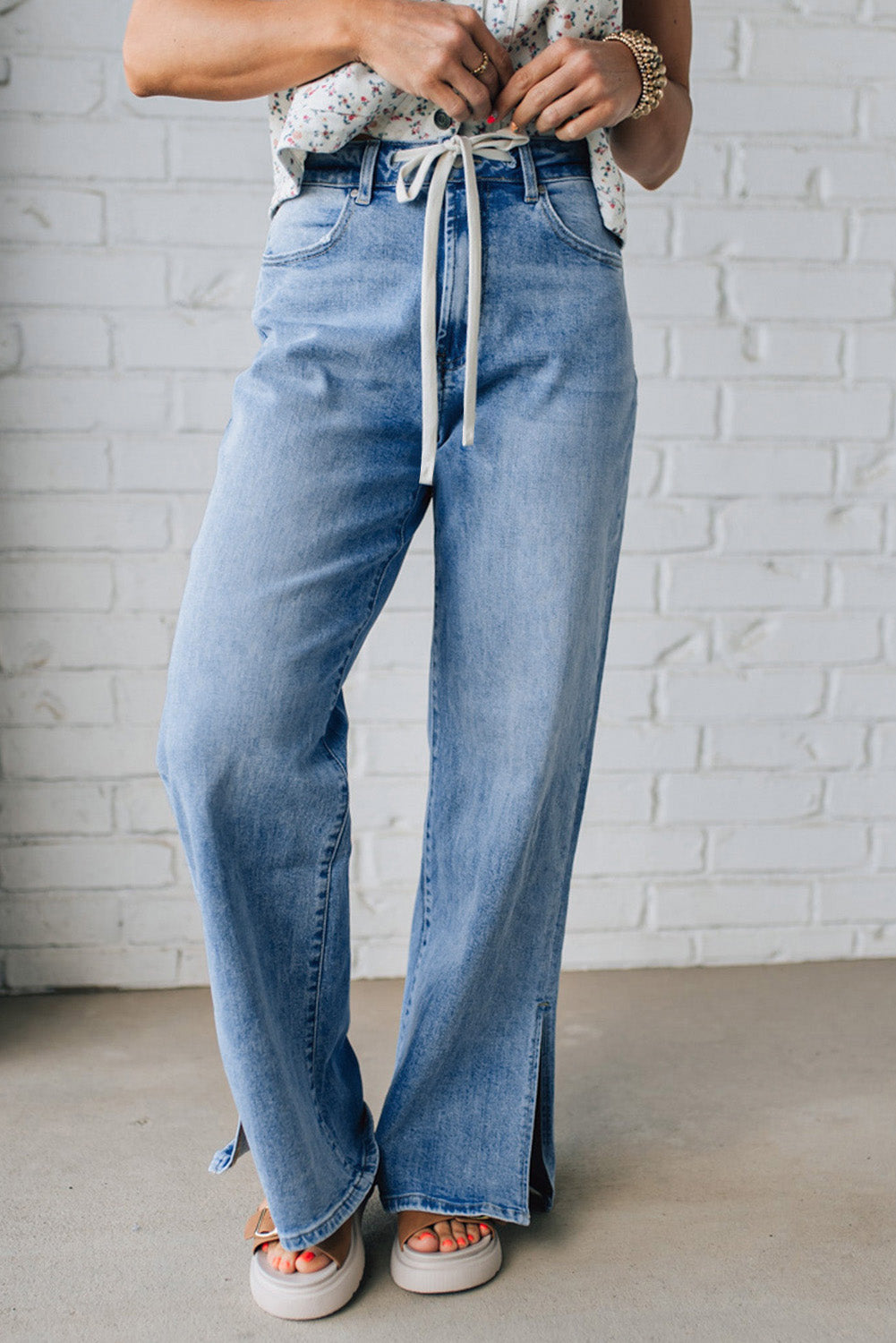 High Rise Drawstring Casual Jeans