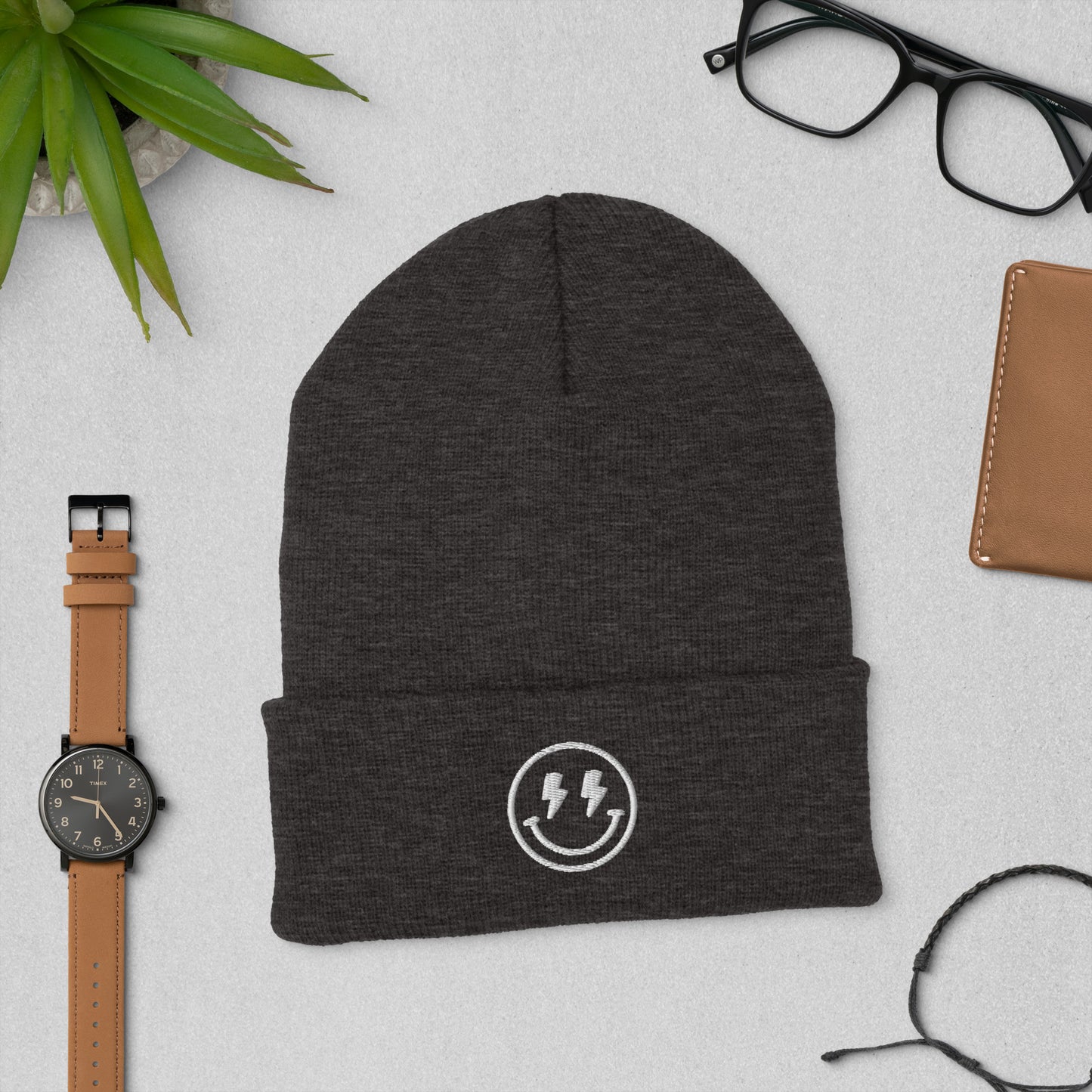 Beanie | Lightning Bolt Smiley Face | Embroidery