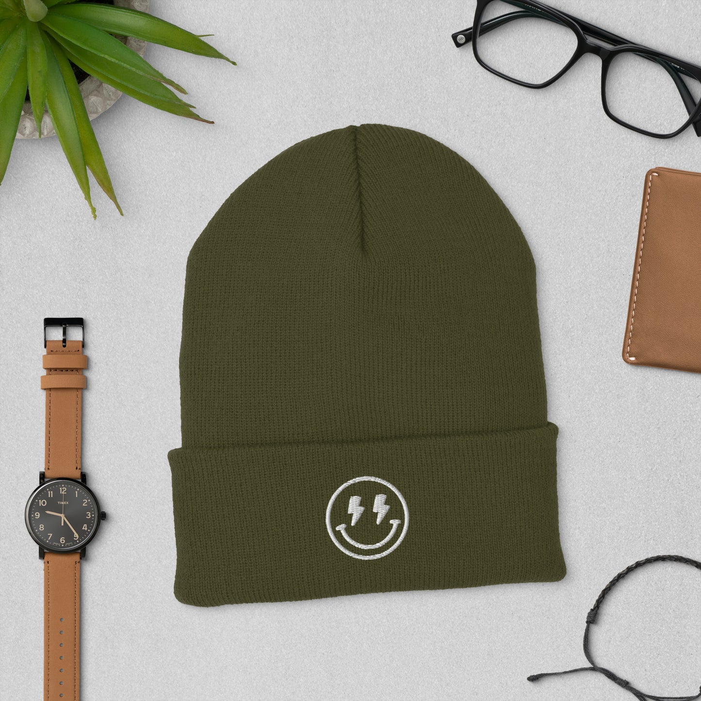 Beanie | Lightning Bolt Smiley Face | Embroidery