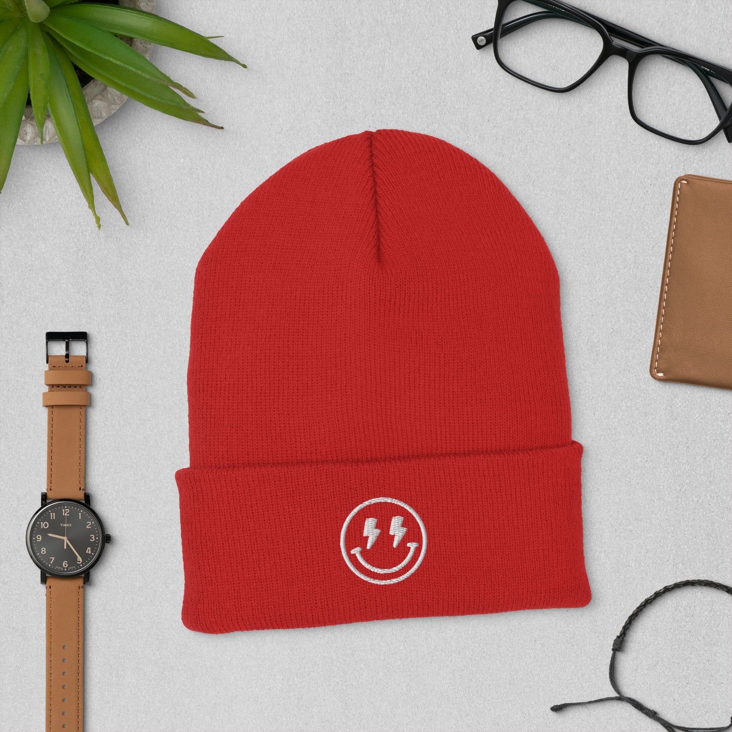 Beanie | Lightning Bolt Smiley Face | Embroidery