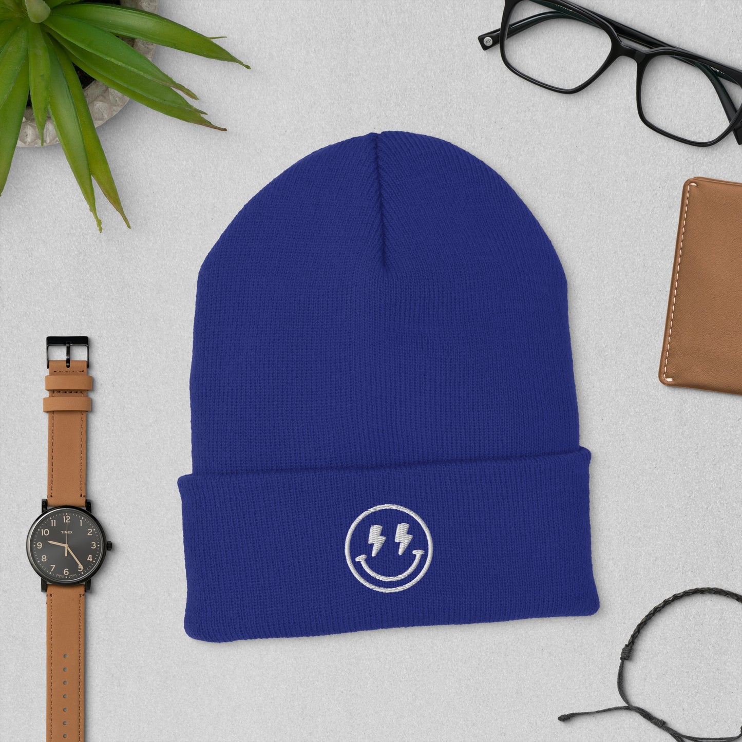 Beanie | Lightning Bolt Smiley Face | Embroidery