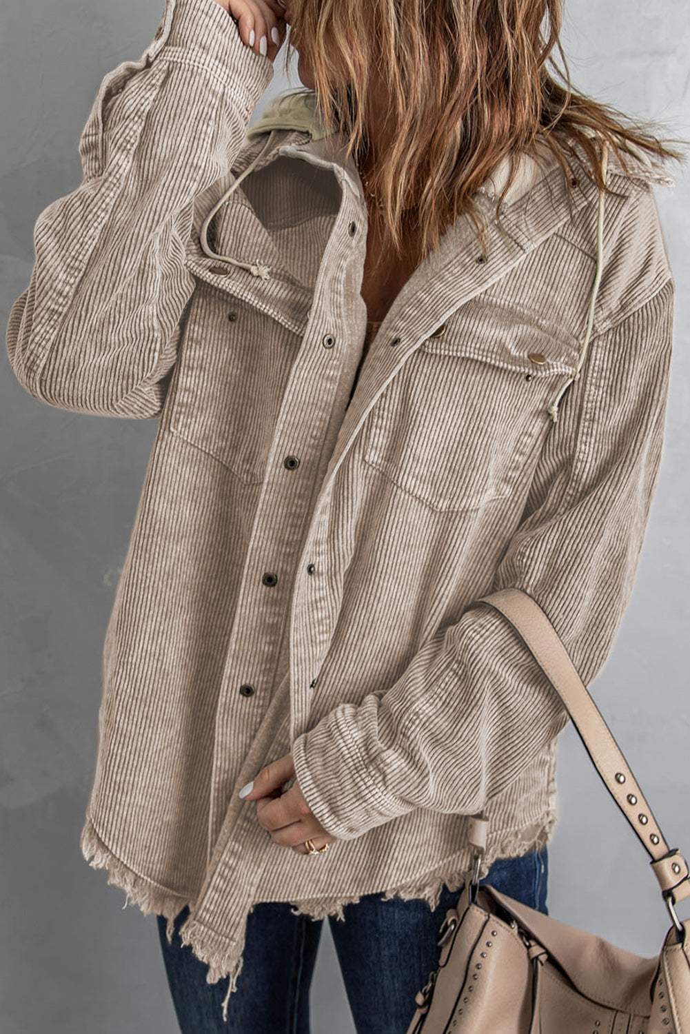 Patchwork Hooded Corduroy Jacket