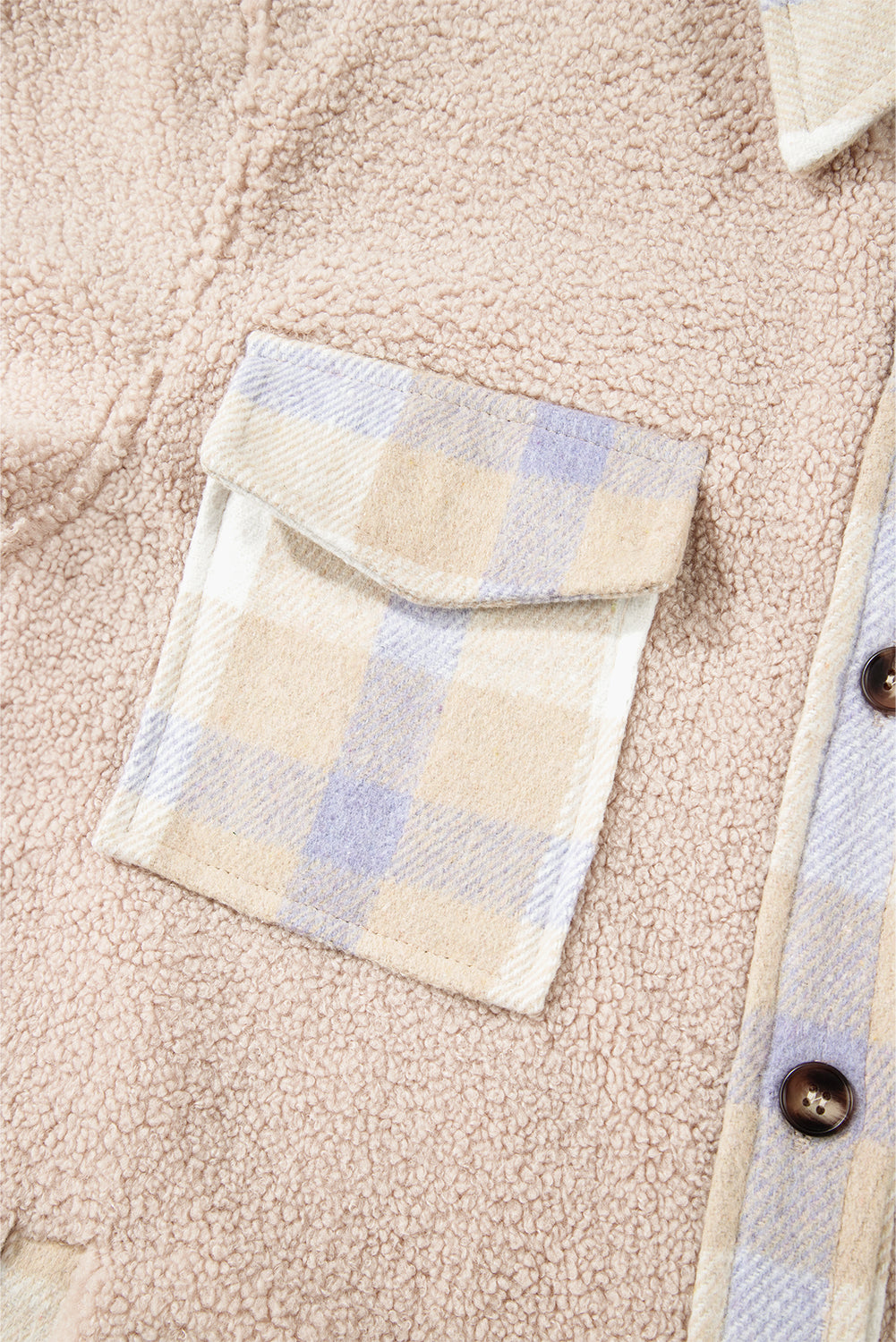 Plaid Patchwork Collared Button-up Sherpa Long Coat