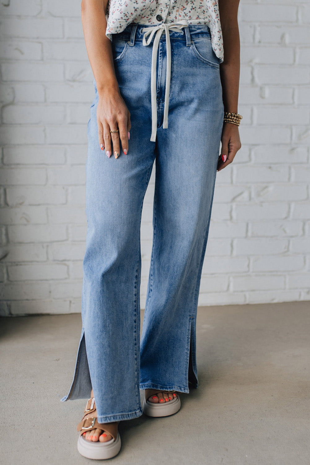 High Rise Drawstring Casual Jeans