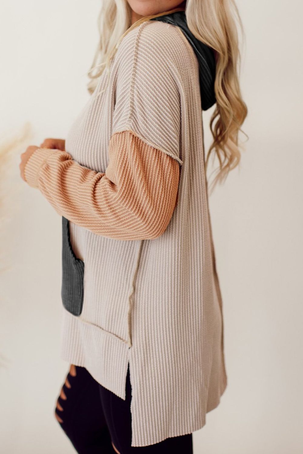 Color Block Exposed Seam Hoodie