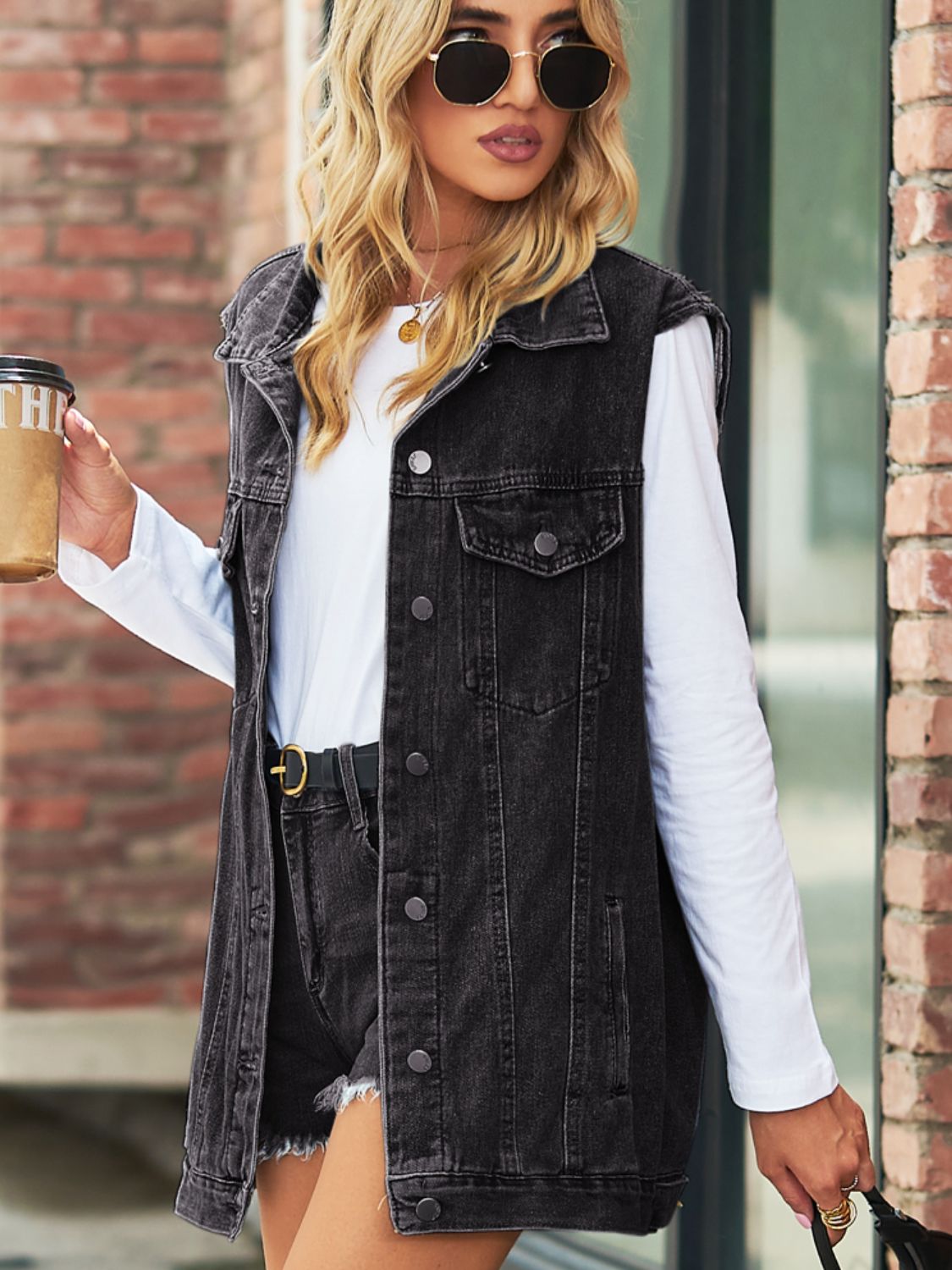Sleeveless Denim Top with Pockets