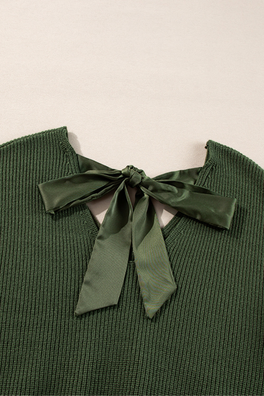 Apricot Lantern Sleeve V Neck Knot Back Sweater