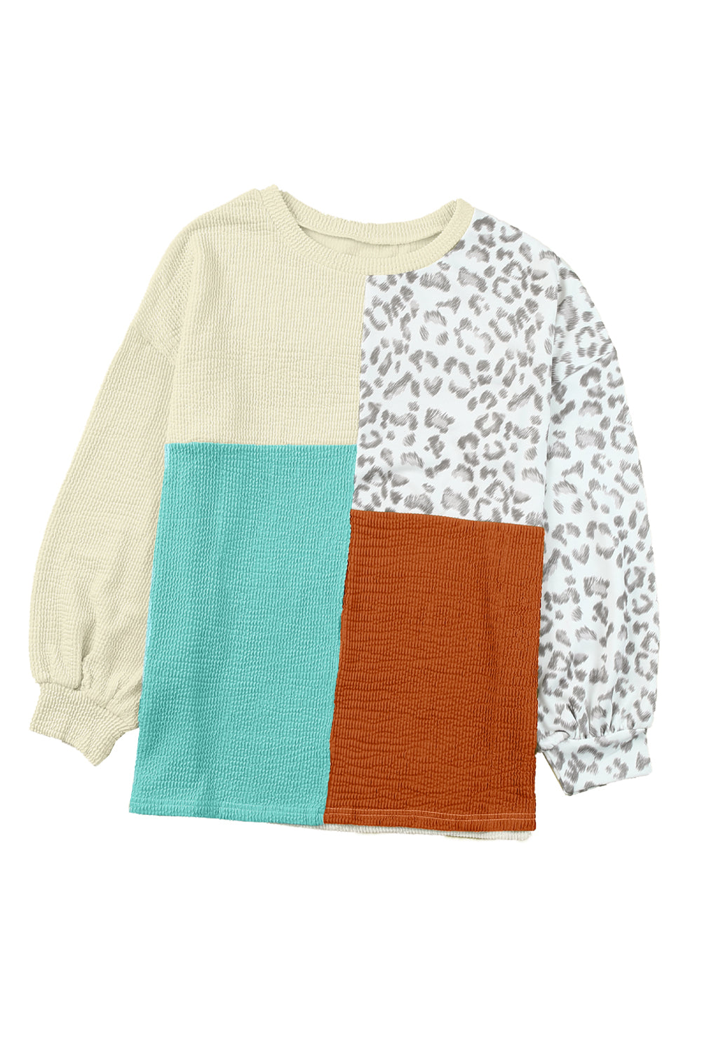 Leopard Patchwork Ribbed Long Sleeve Top