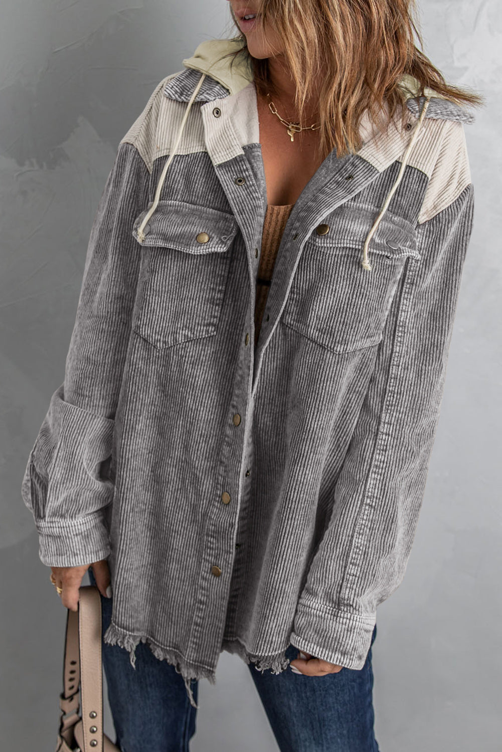 Patchwork Hooded Corduroy Jacket