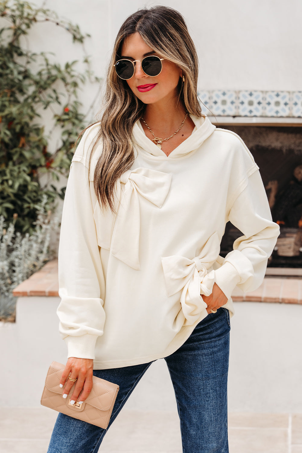Bow Detail Loose Hoodie