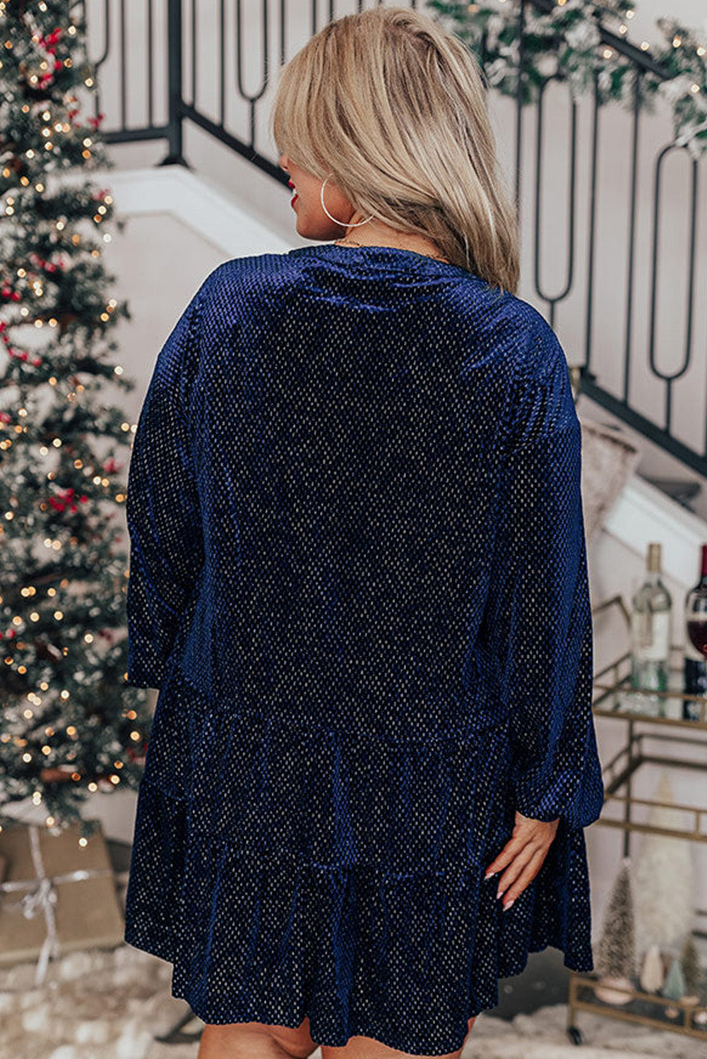 Velvet Tiered Buttons Tiered Dress