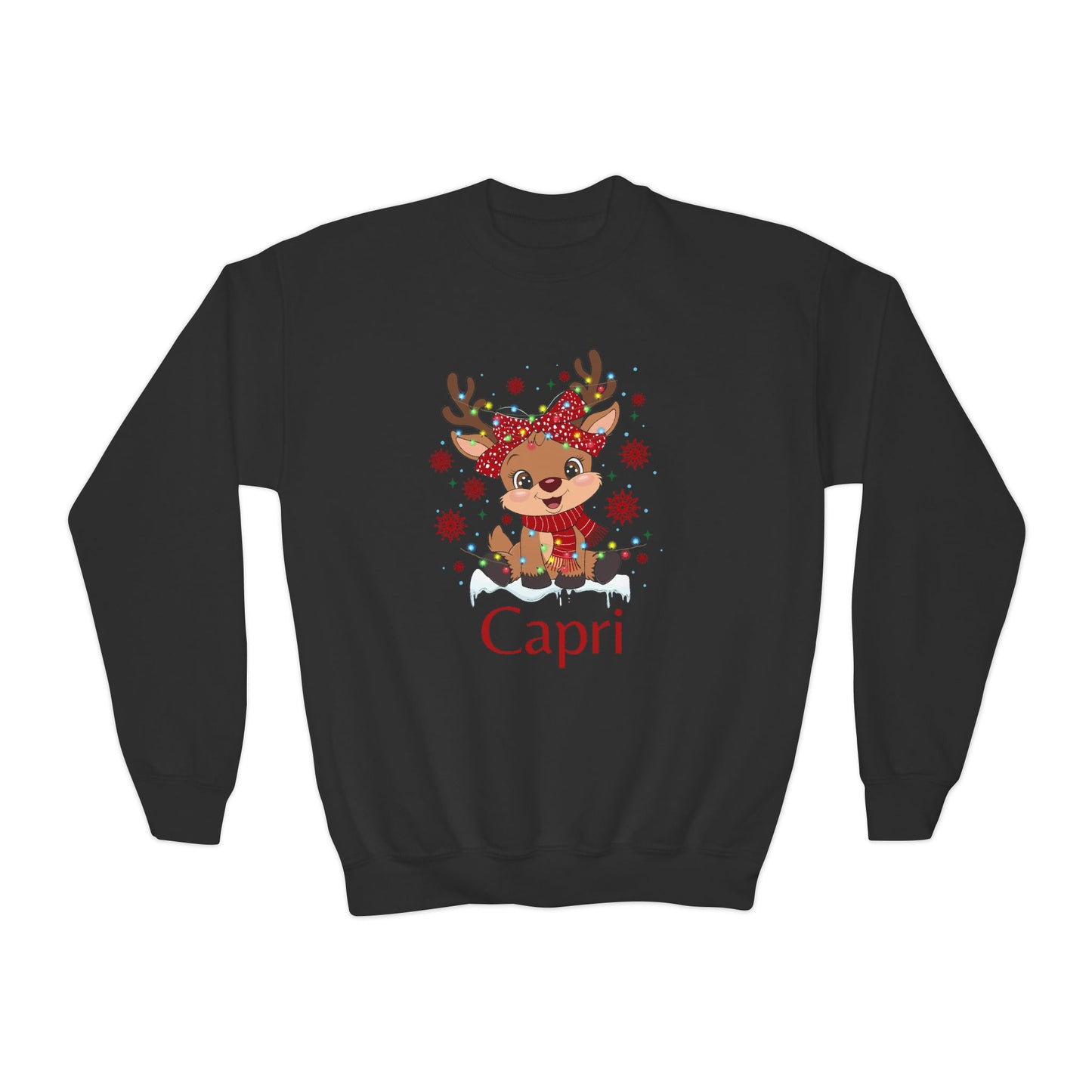 Youth Crewneck | Custom Name Blush Sparkly Rudolph