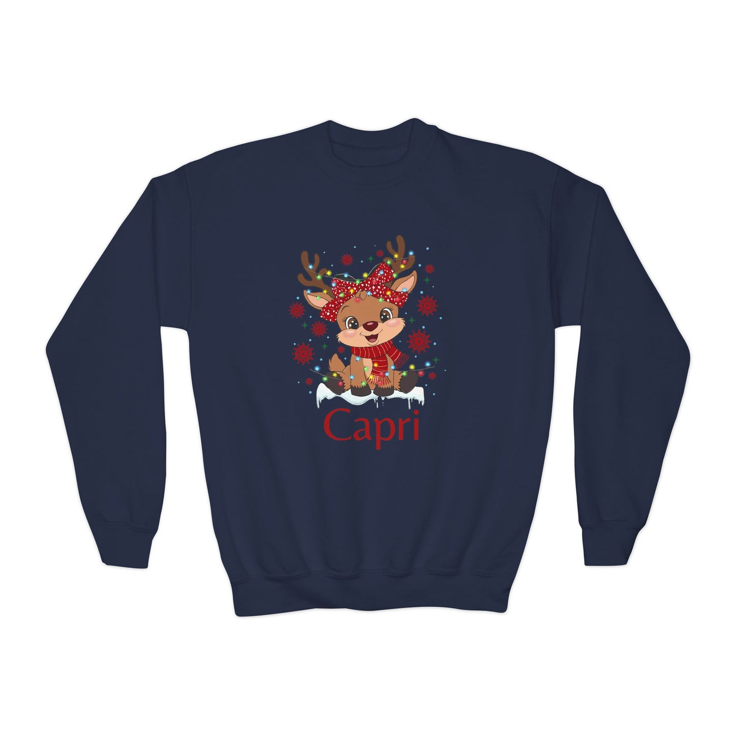 Youth Crewneck | Custom Name Blush Sparkly Rudolph