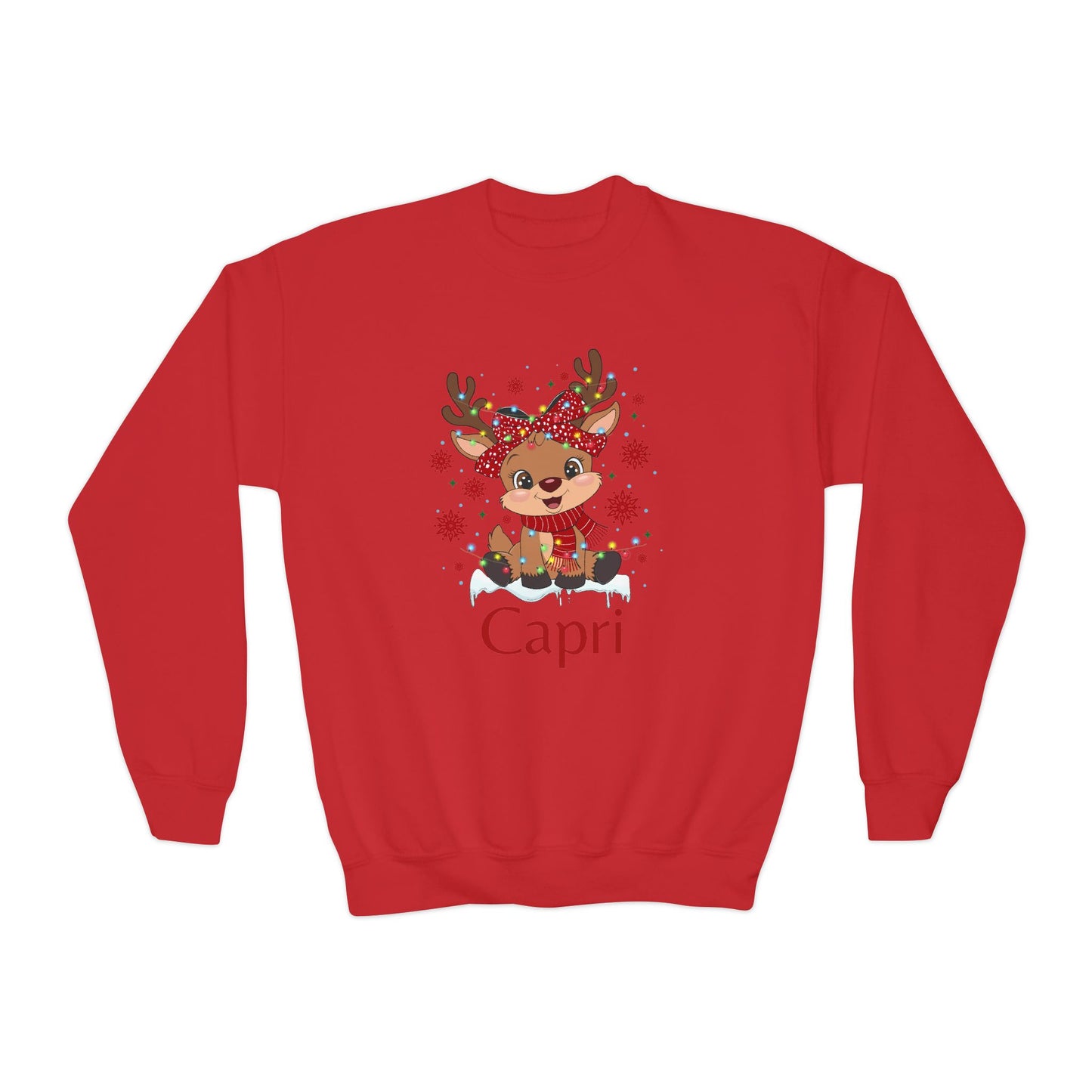 Youth Crewneck | Custom Name Blush Sparkly Rudolph