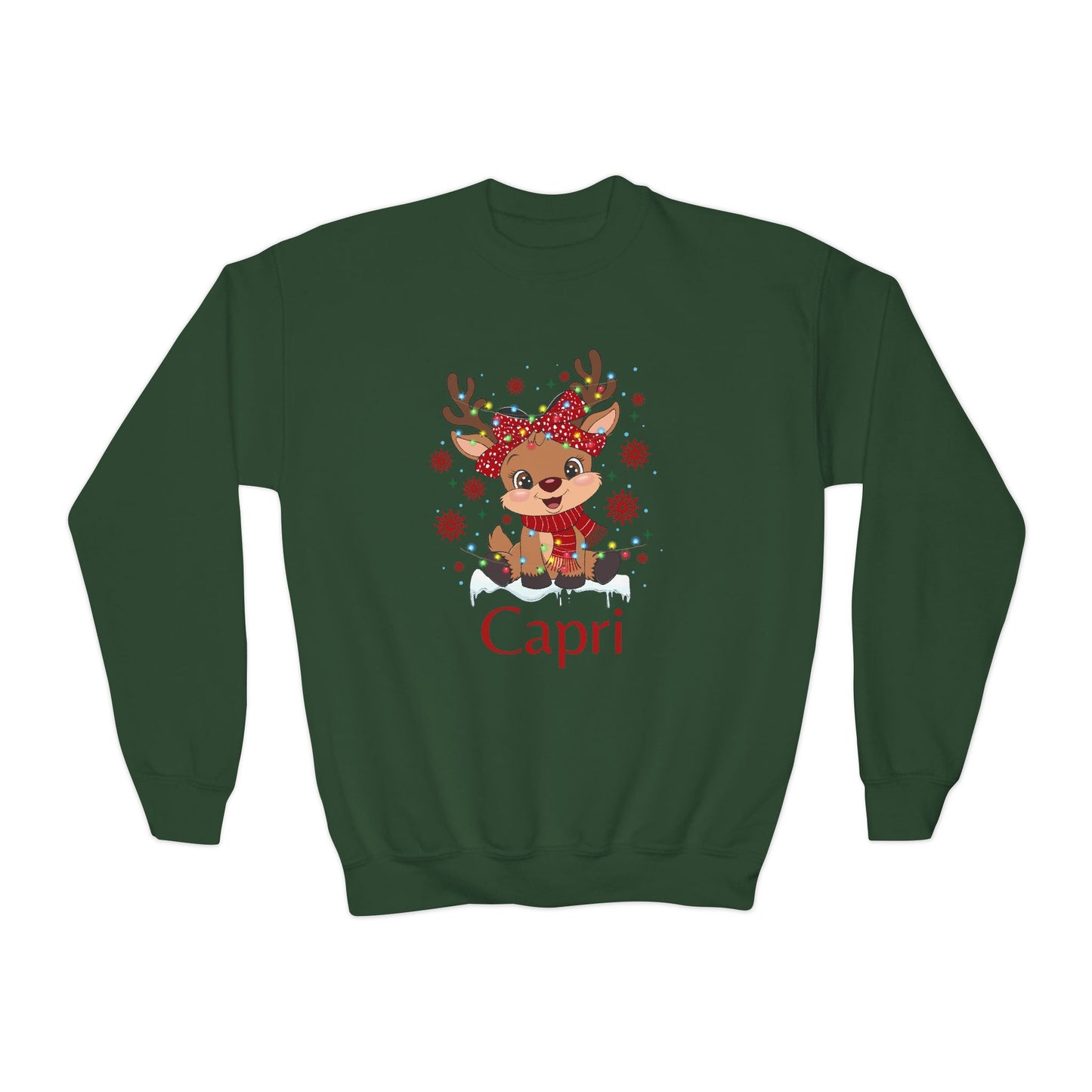 Youth Crewneck | Custom Name Blush Sparkly Rudolph