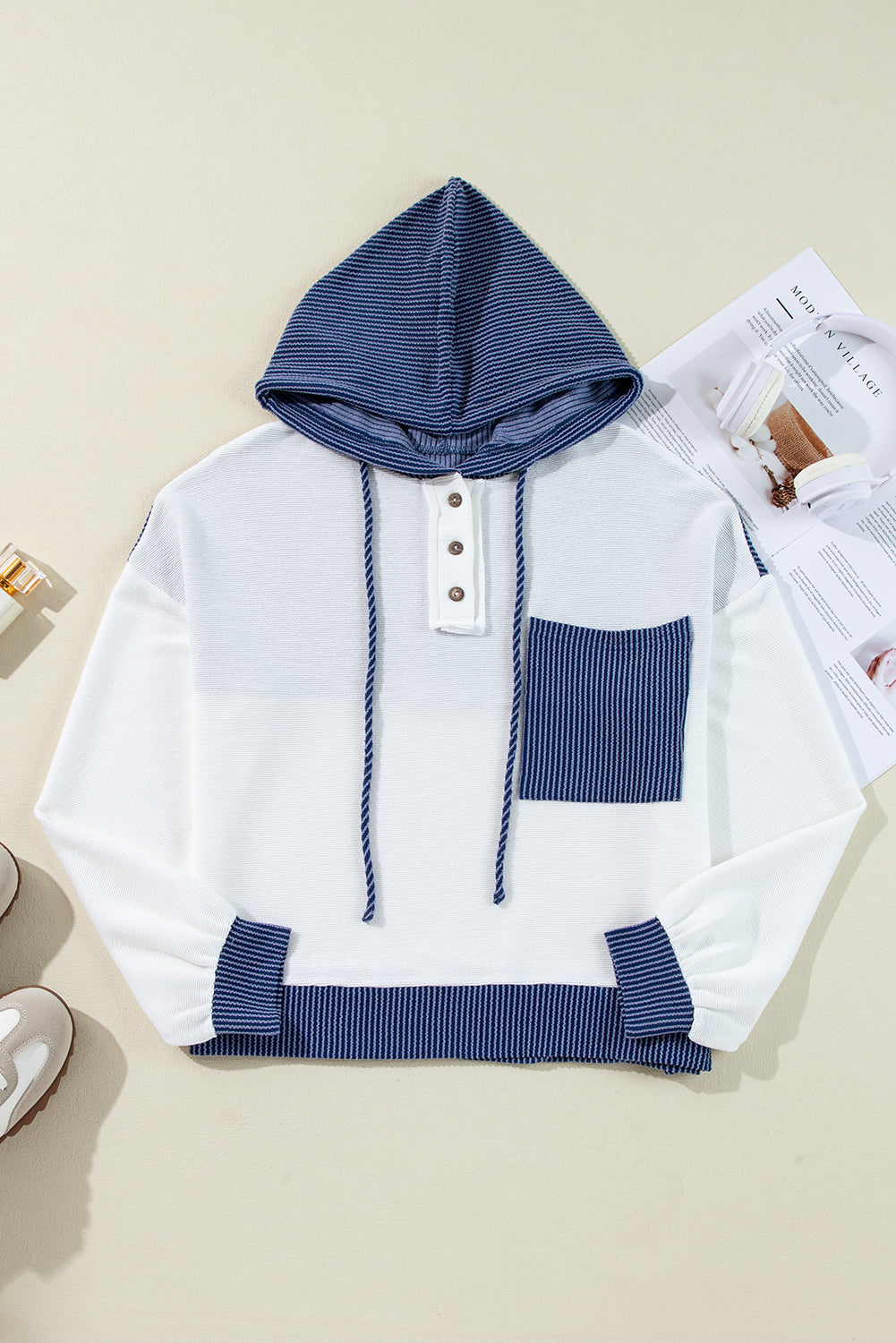 Patch Pocket Drawstring Hooded Top