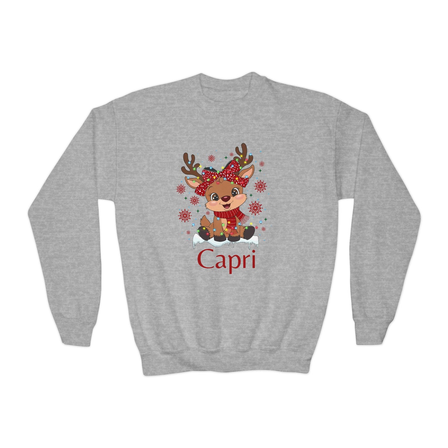 Youth Crewneck | Custom Name Blush Sparkly Rudolph