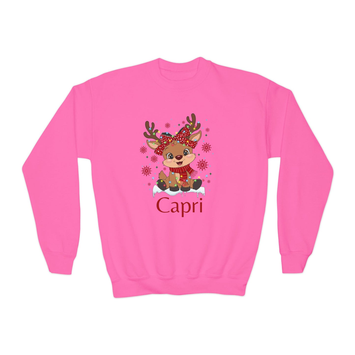 Youth Crewneck | Custom Name Blush Sparkly Rudolph