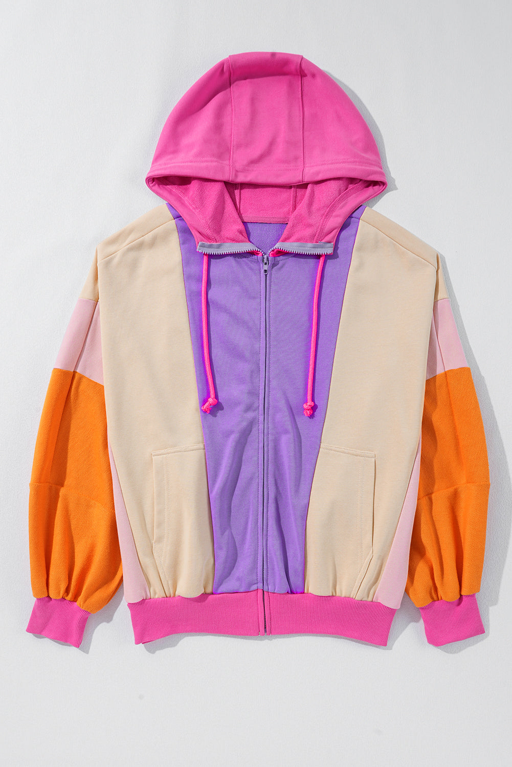 Oversized Patchwork Full Zipped Hoodie