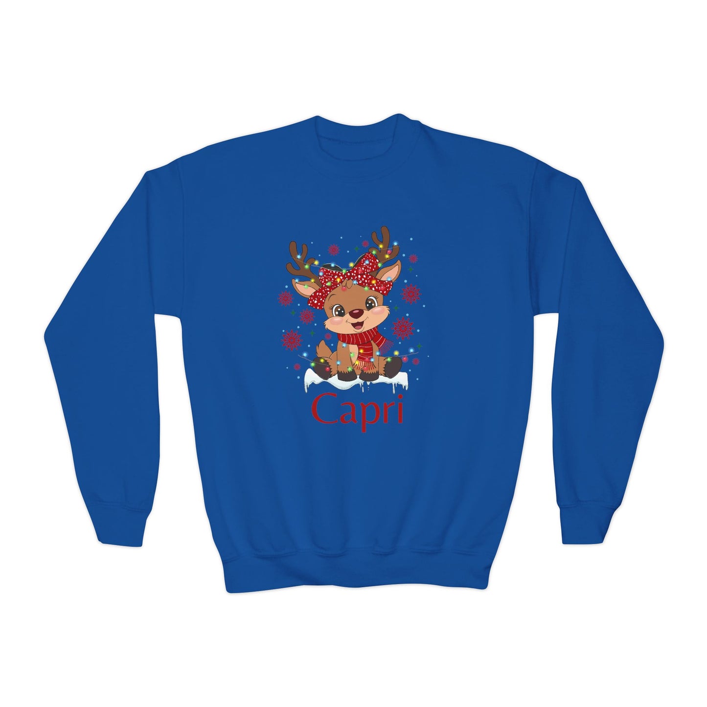 Youth Crewneck | Custom Name Blush Sparkly Rudolph