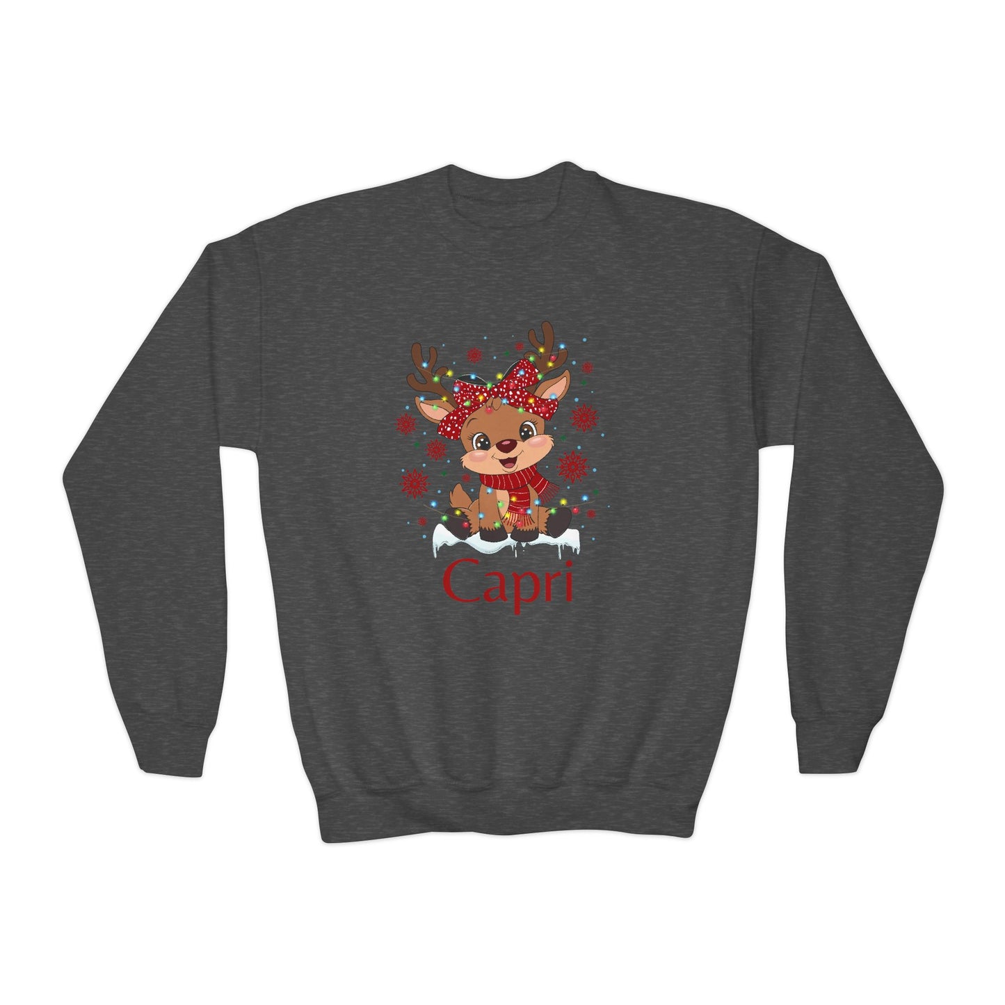 Youth Crewneck | Custom Name Blush Sparkly Rudolph