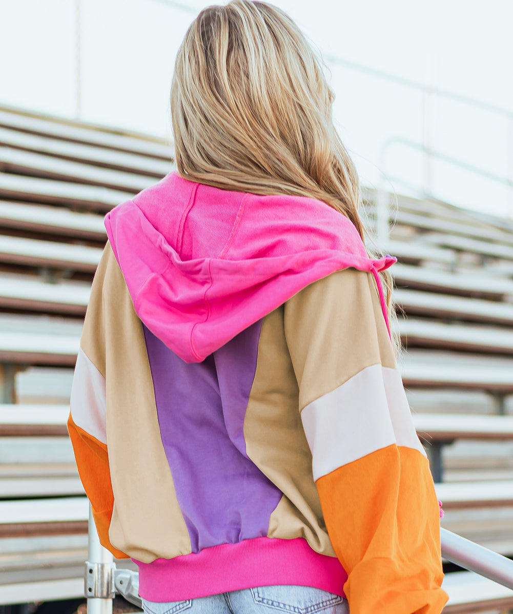 Oversized Patchwork Full Zipped Hoodie