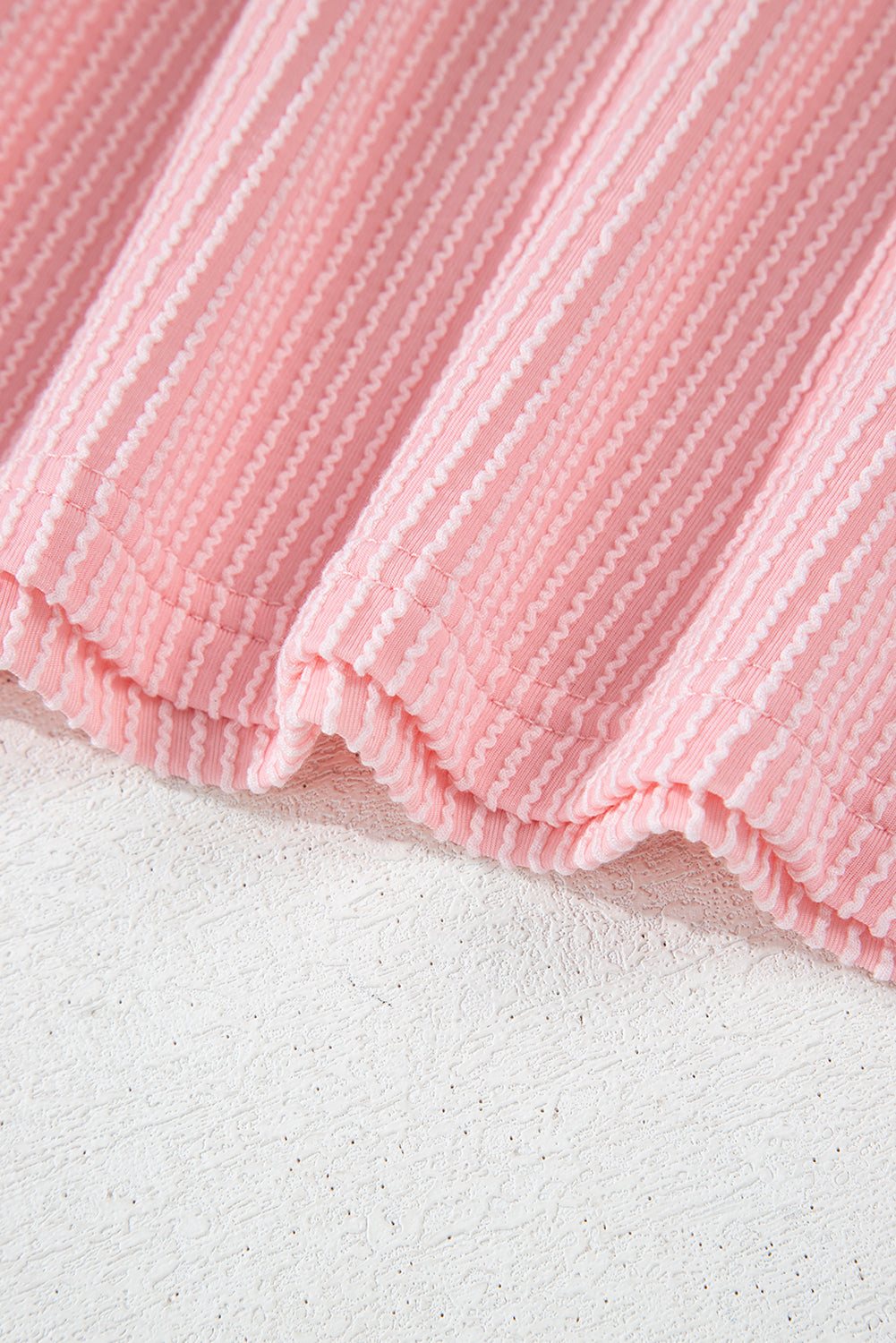 Pink Corded Patchwork Drop Shoulder Long Sleeve Top