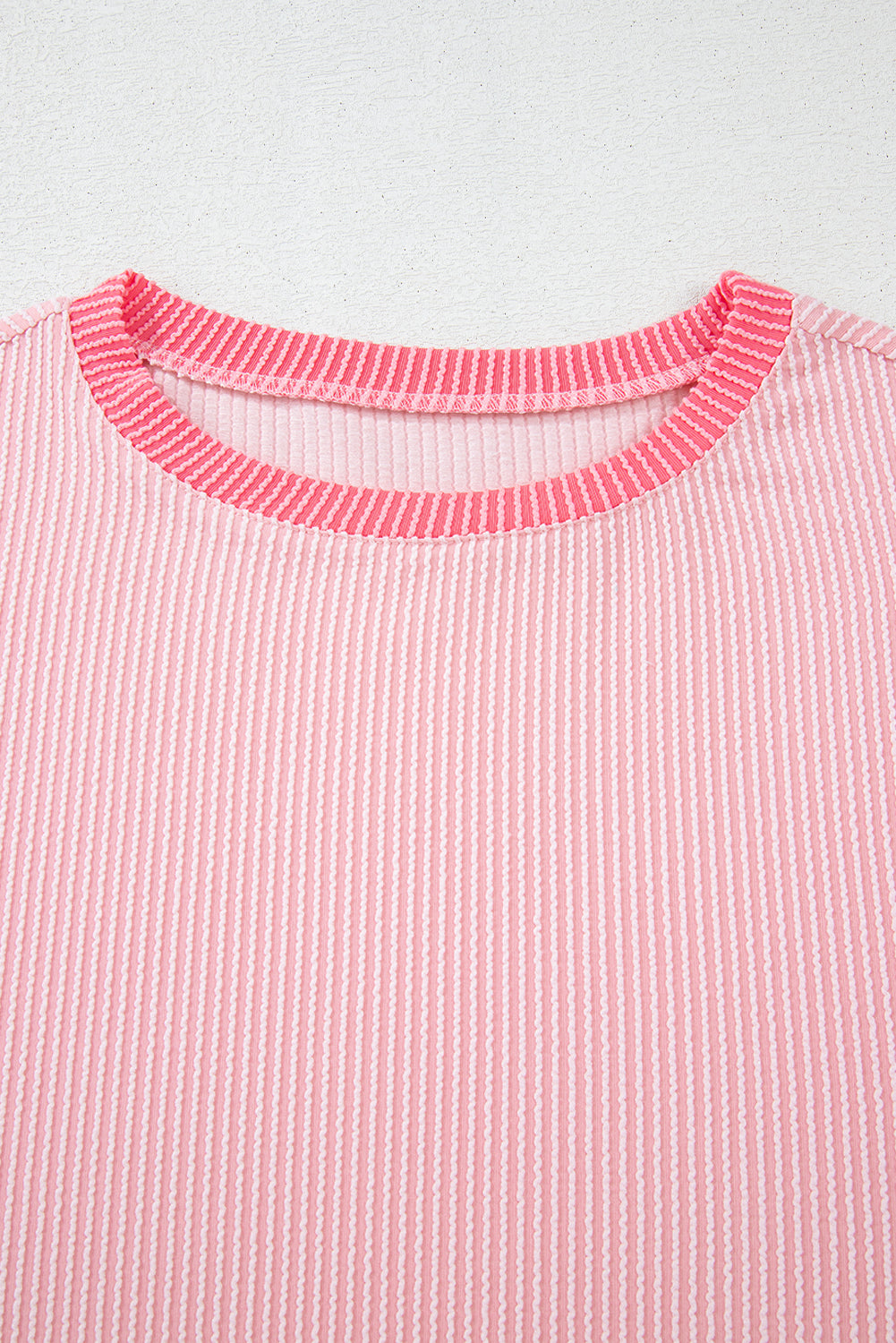 Pink Corded Patchwork Drop Shoulder Long Sleeve Top