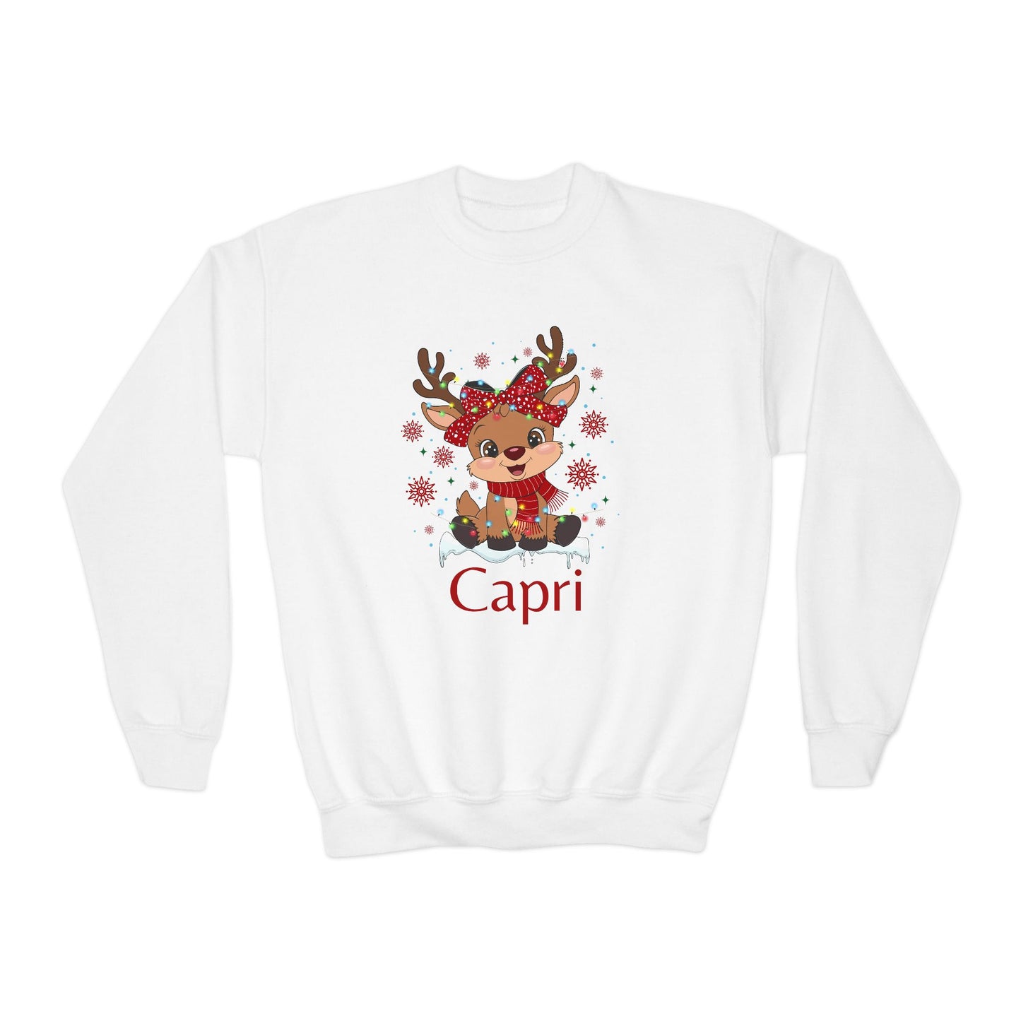 Youth Crewneck | Custom Name Blush Sparkly Rudolph