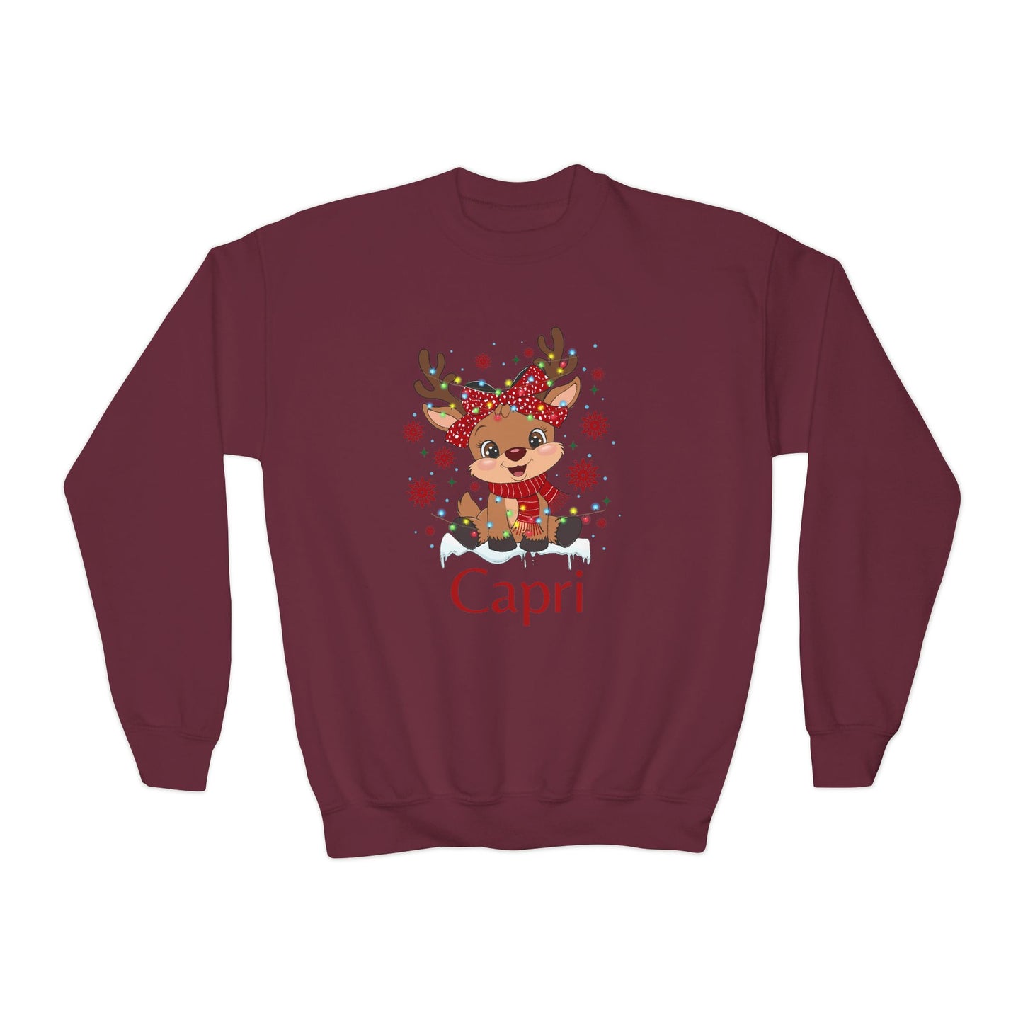Youth Crewneck | Custom Name Blush Sparkly Rudolph