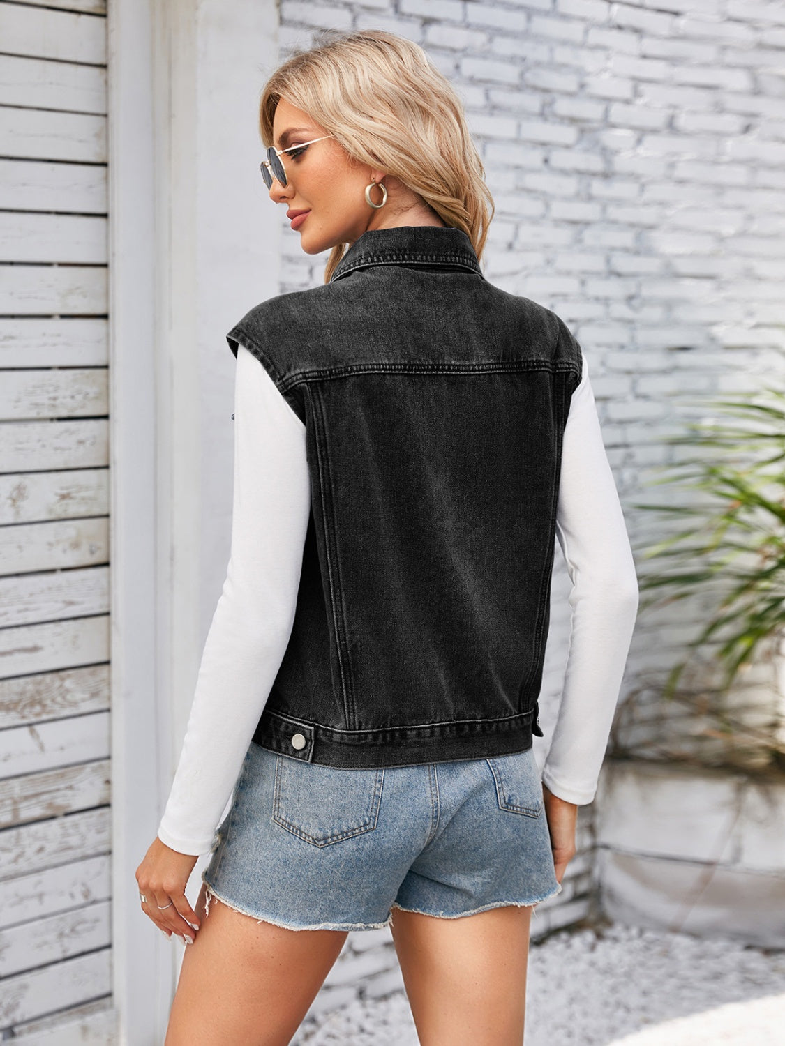 Button Up Cap Sleeve Denim Vest