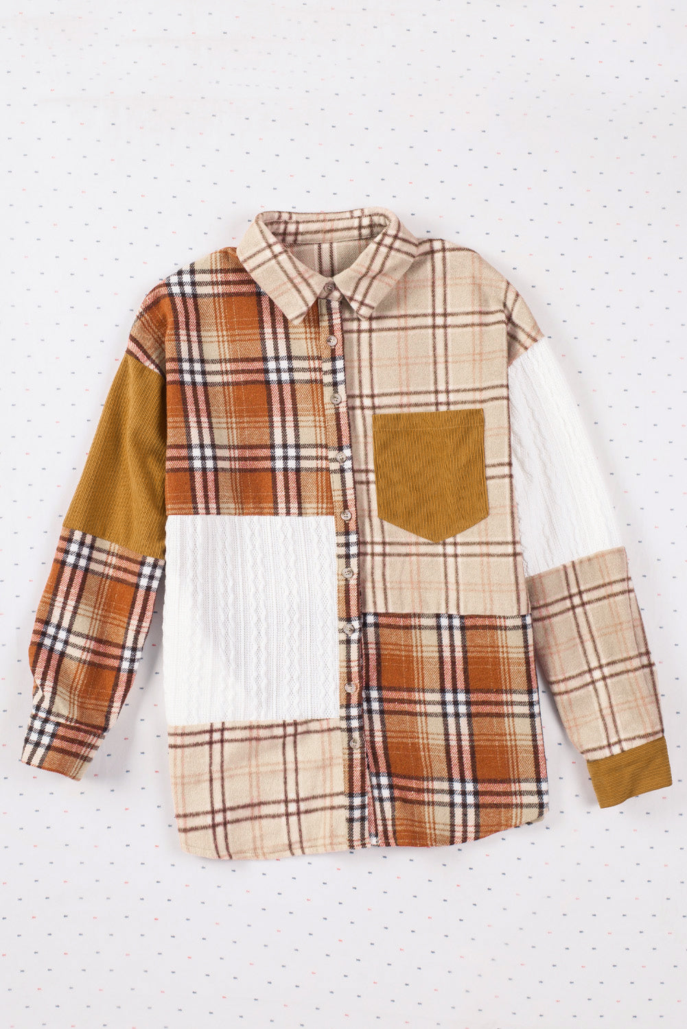 Plaid Patchwork Shirt Jacket with Pocket