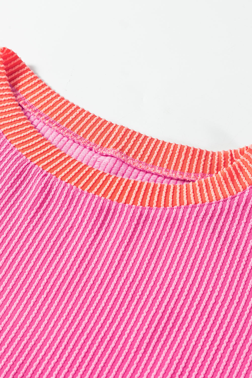 Pink Corded Patchwork Drop Shoulder Long Sleeve Top