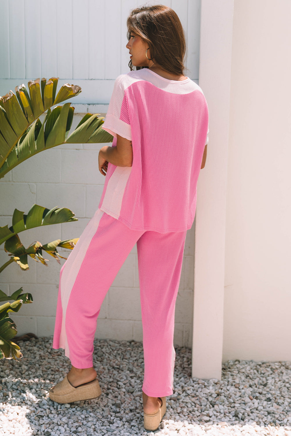 2-tone Color block Patchwork Corded 2pc Outfit