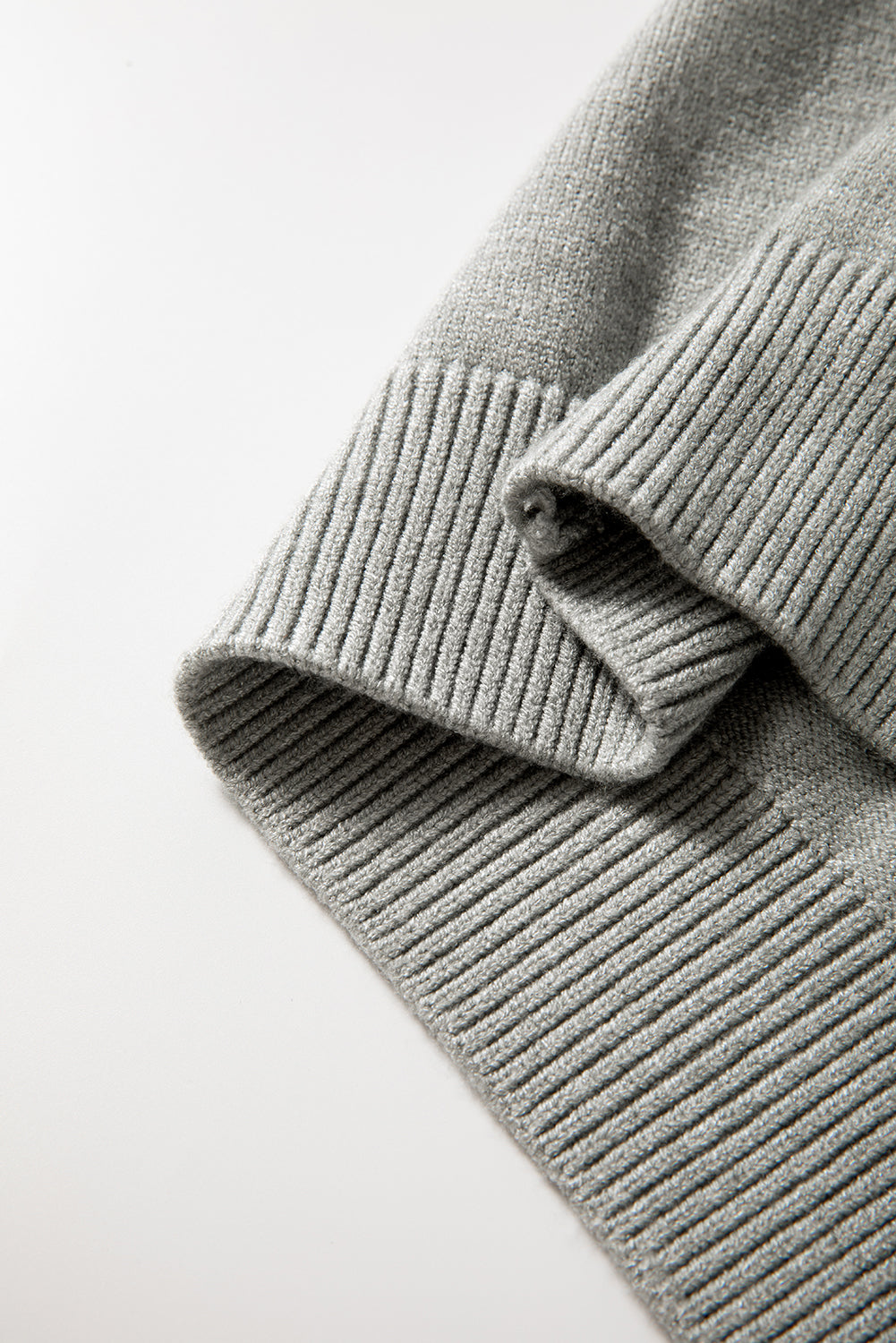 Smoke Gray Pearled Drop Shoulder Round Neck Sweater