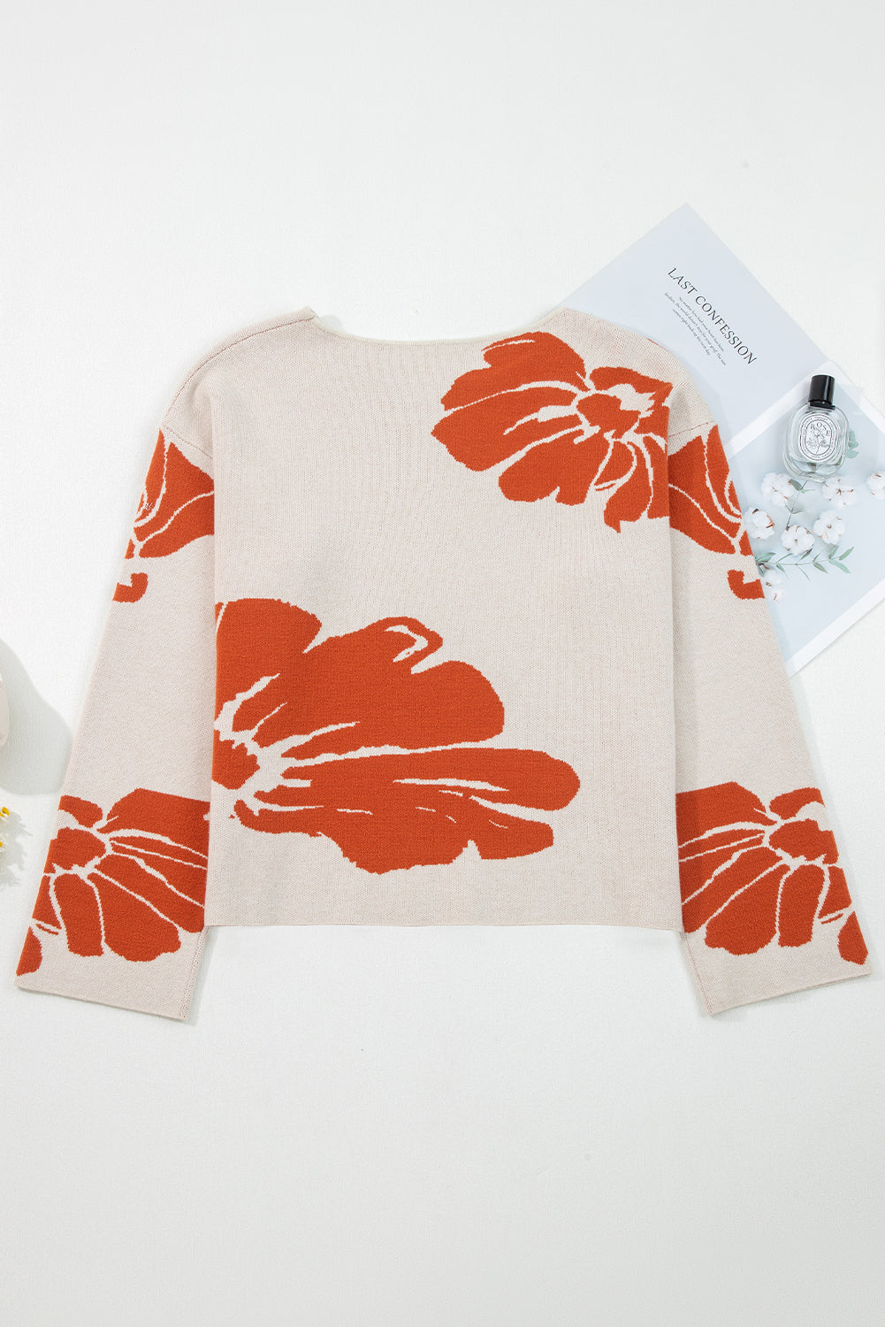 Flower Pattern Wide Sleeve Baggy Sweater