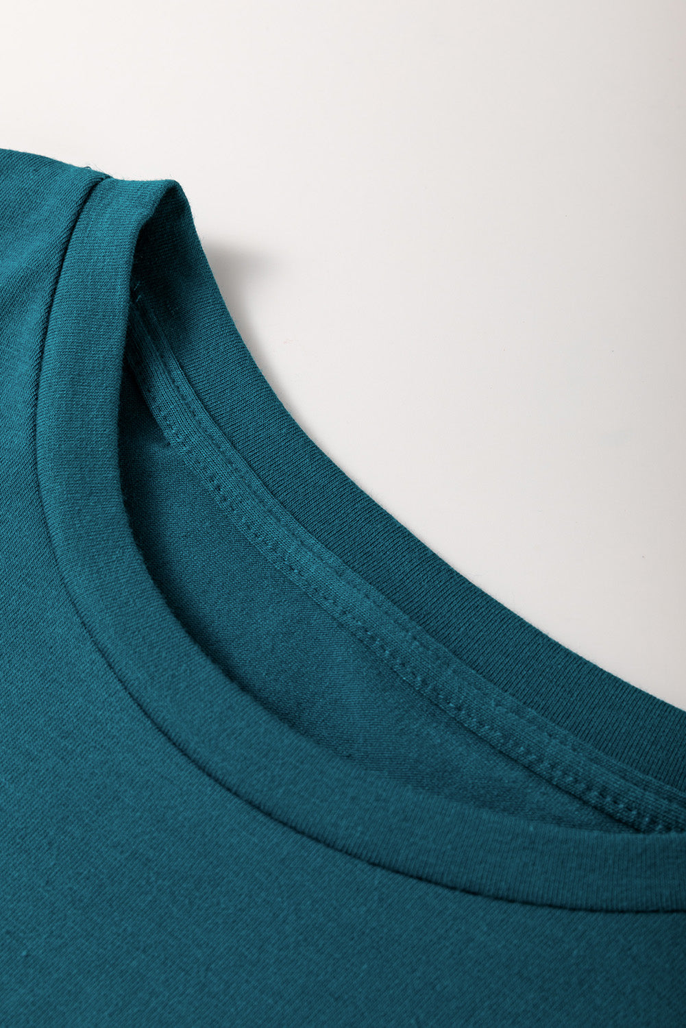 Dirty blue Solid Color Toothpick Stripe Round Neck T Shirt