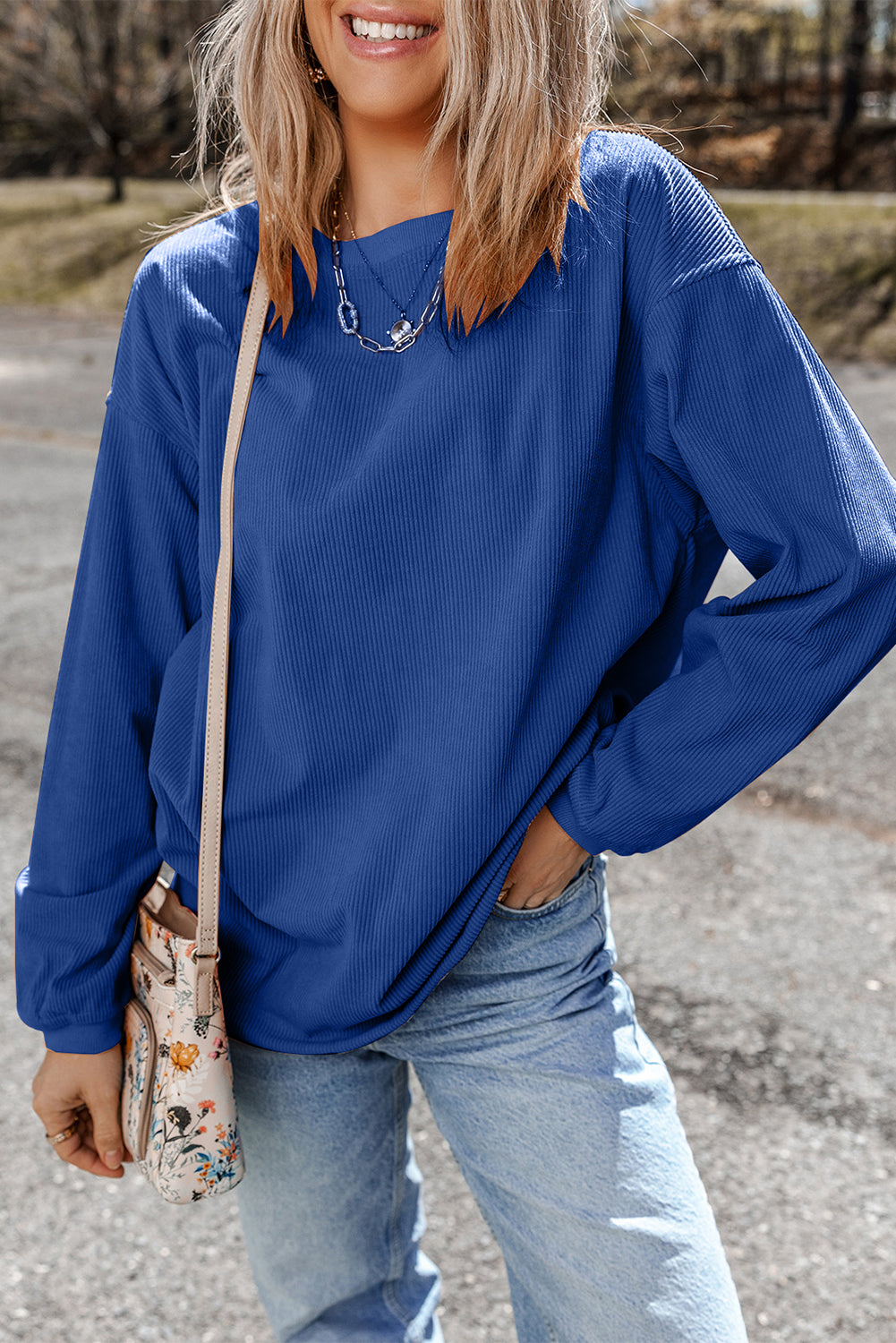 Light Grey Ribbed Corduroy Oversized Sweatshirt